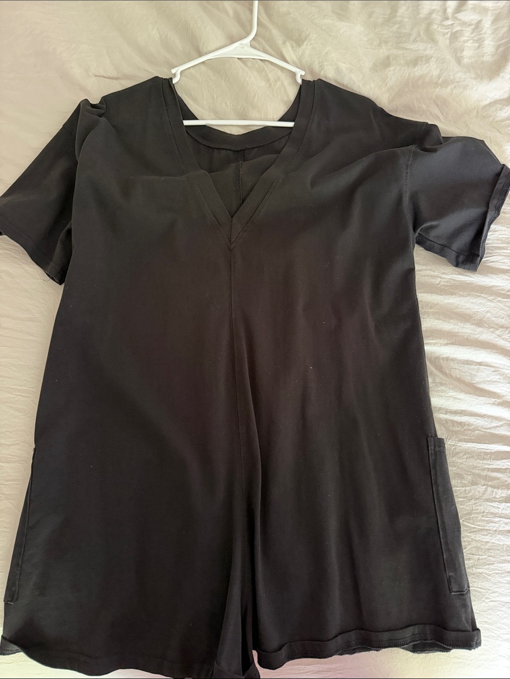 Black V-Neck Women's Romper with Pockets
